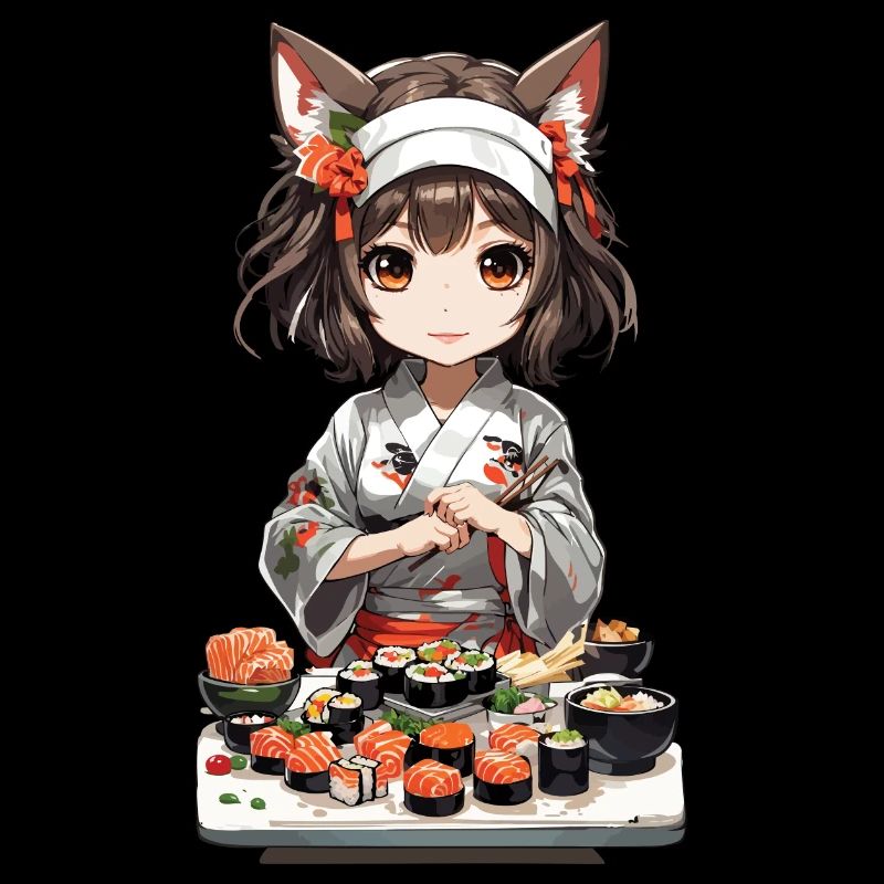 Kawaii Katzen Girl Sushi Kemonomimi Anime Design