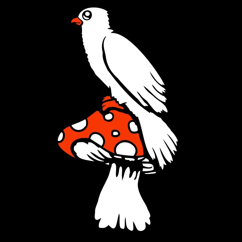 Oiseau assis mignon gros champignon pois champignon