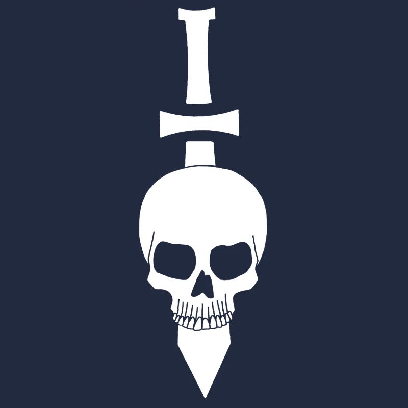 white skull and sword