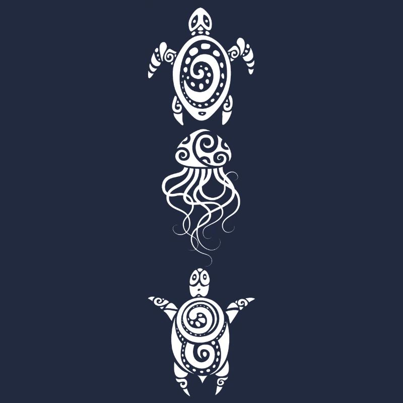 A jellyfish and two turtles (white)