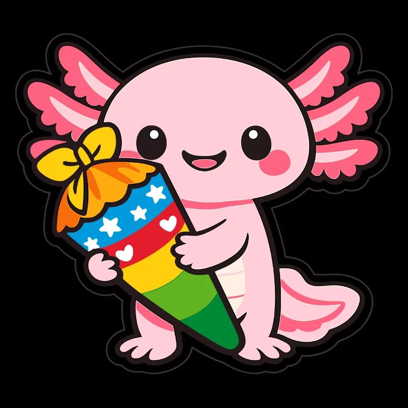 Kawaii dragon with fireworks axolotl