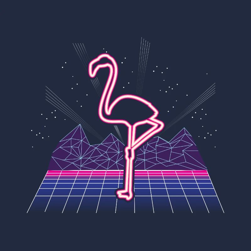 80s Synthwave Neon Flamingo Retro