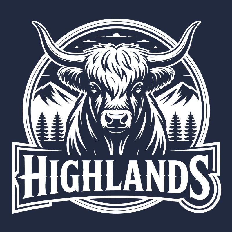 Highlands cow with mountain landscape