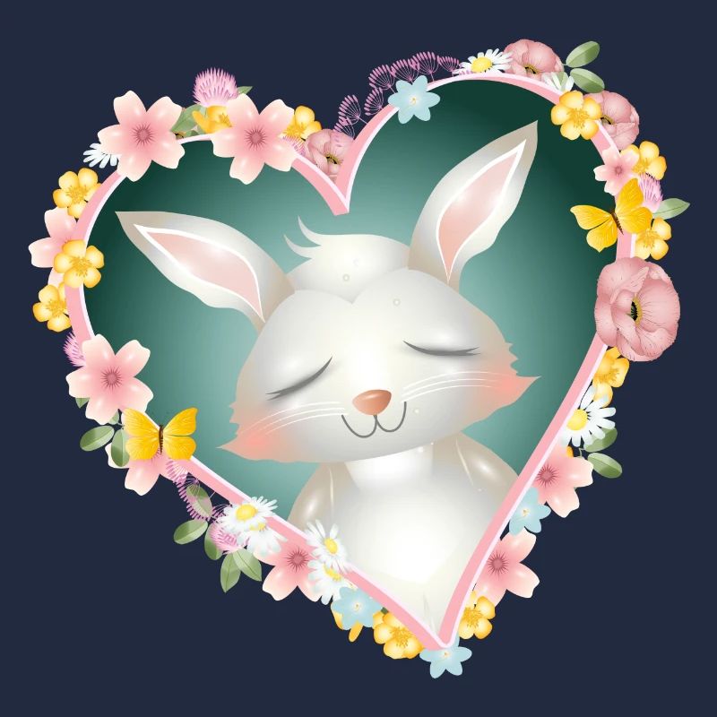 Rêves de lapin blanc mignons dans le cœur de fleur