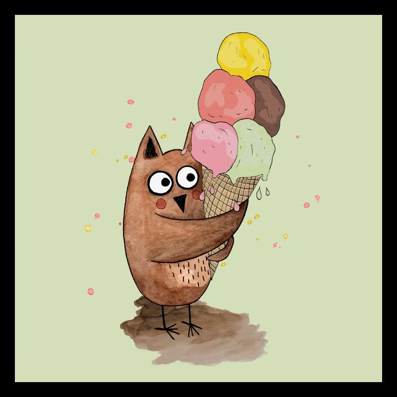 Hibou avec des posters géants de glace