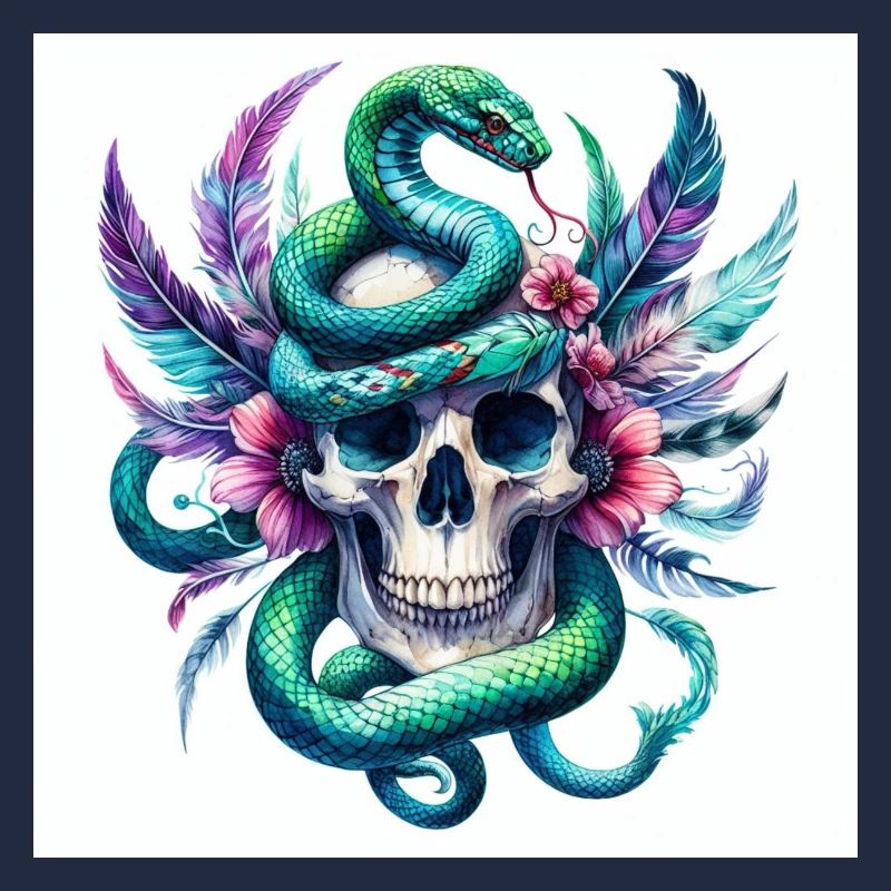 Aquarelle Crâne et Serpent