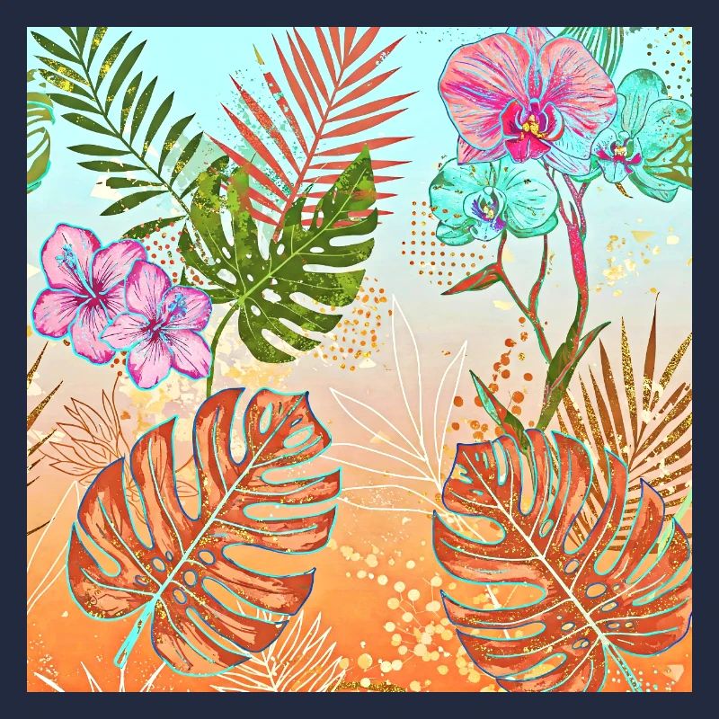 Monstera Tropical Flowers and Leaves Pattern