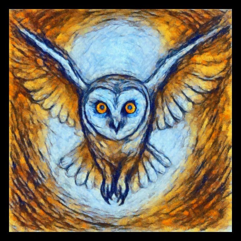 Glowing owl in flight