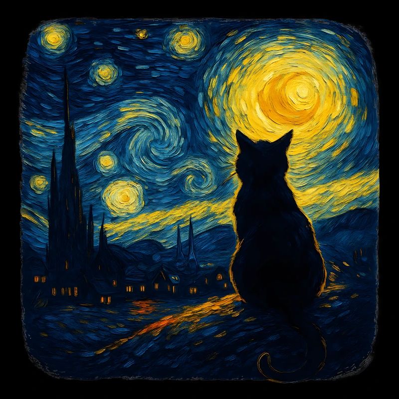 Cat Starry Funny Night Cat Lover Van Gogh Cat Mom 