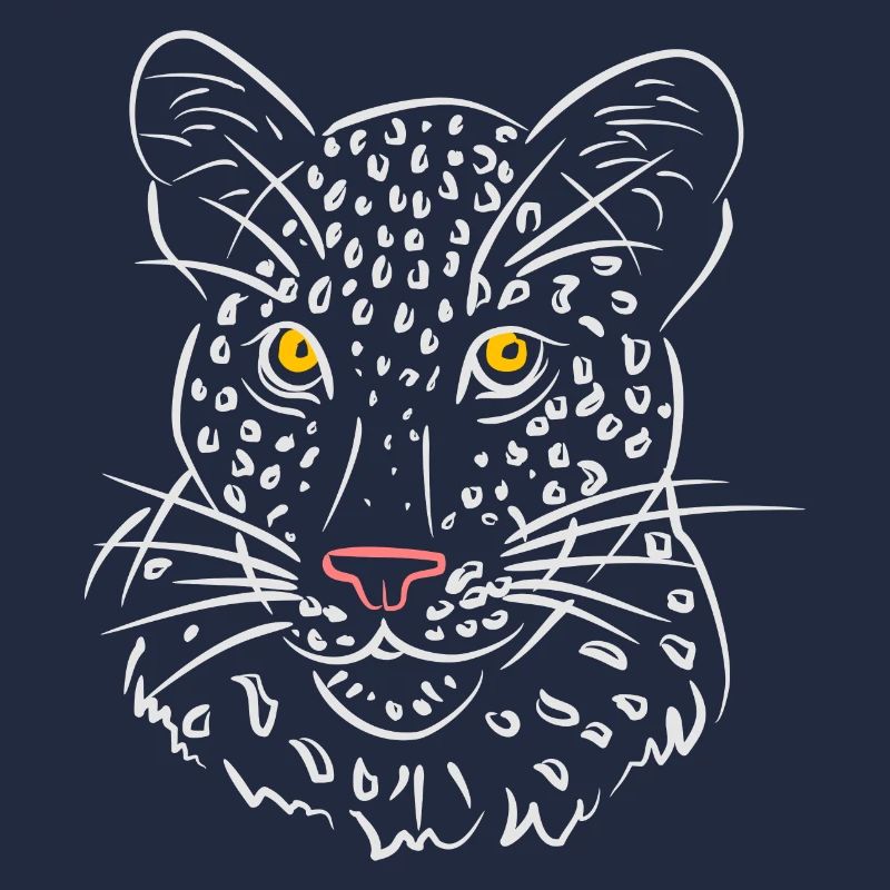 Leopard face illustration in black and white