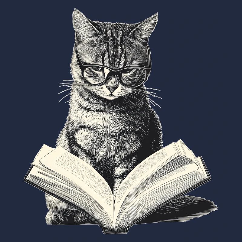 Katze liest Buch