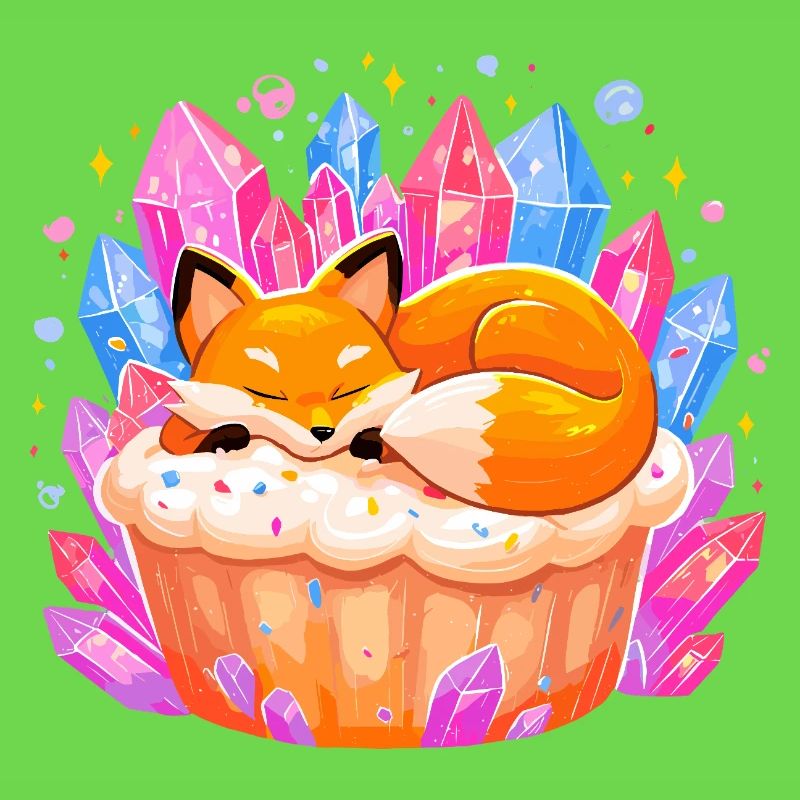 Sleeping fox in crystal cupcake