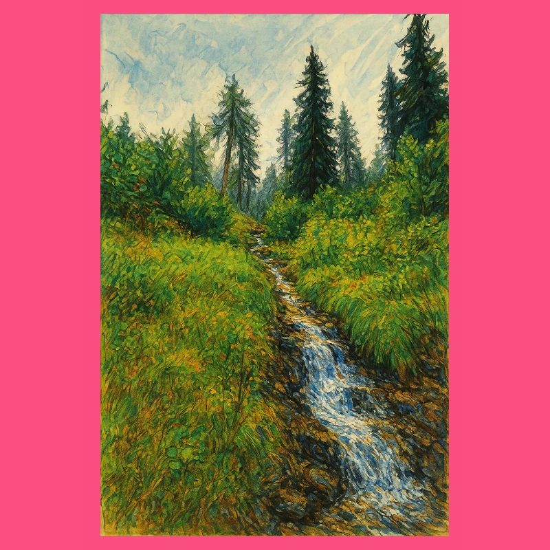 Sketchart Landschaft mit Bächlein in der Schweiz