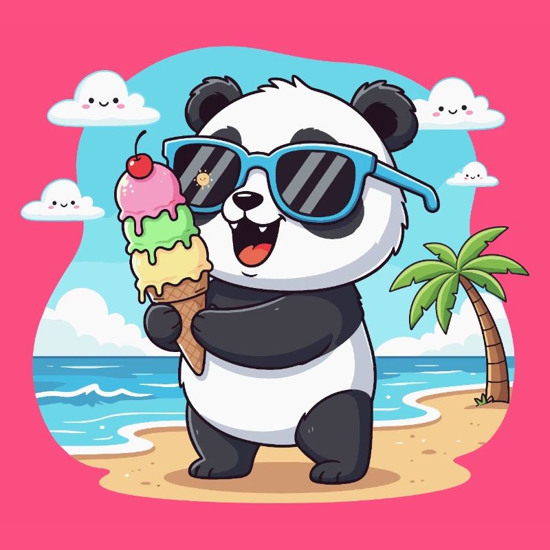 Panda sur la plage avec de la glace