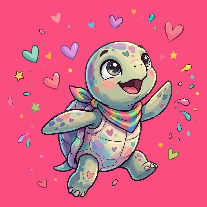 Rainbow Turtle with Heart Patterns