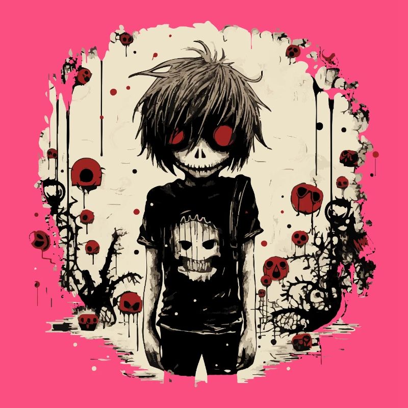 Crâne aux yeux rouges Kid – Emo Comic Design