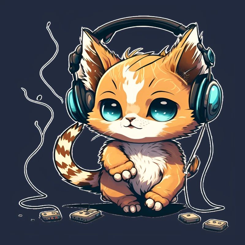 Katze mit Kopfhörern