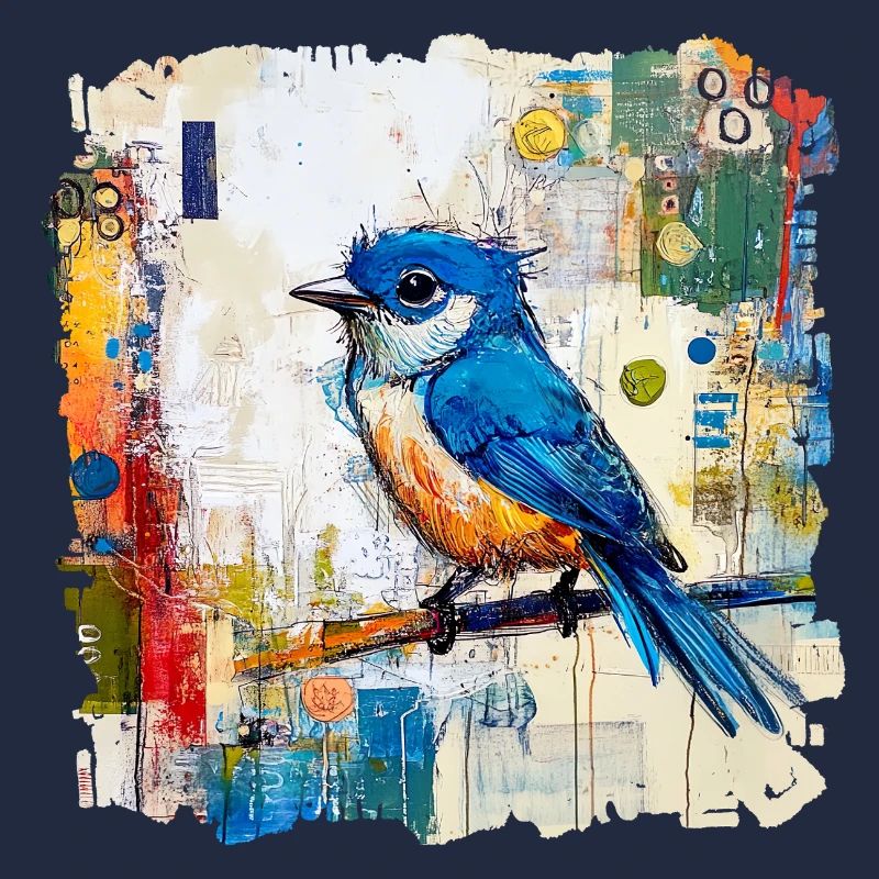 Oiseau bleu dans une mer abstraite de couleurs