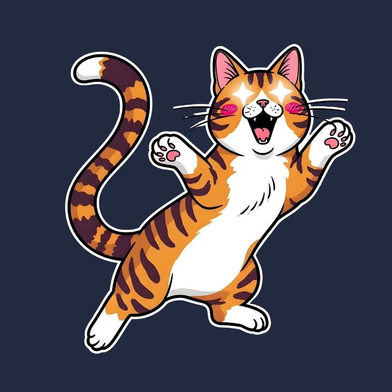 Cheerful tabby cat jumping joy