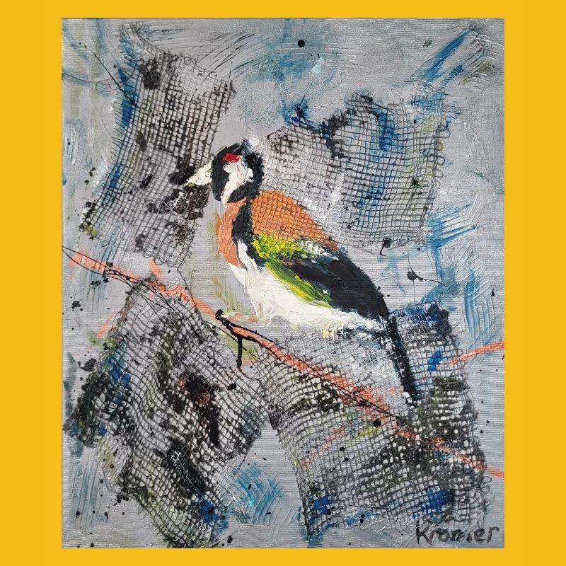 Peinture acrylique avec Stiglitz sur branche d’arbre