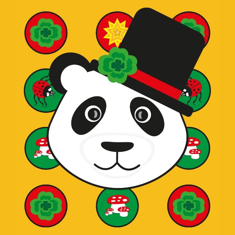 Neujahr Panda mit Kleeblatt.
