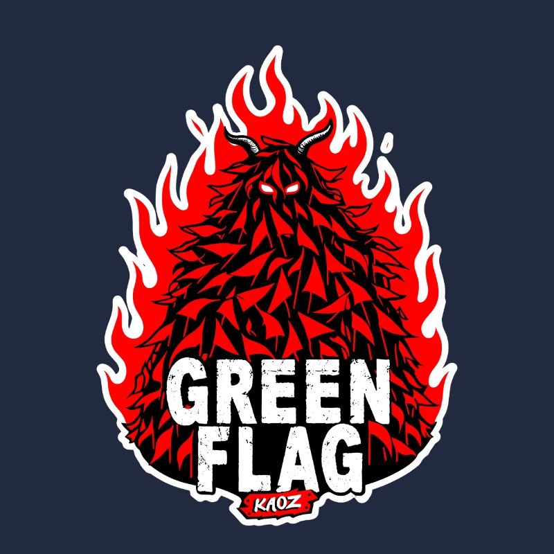 Blason du drapeau vert enflammé