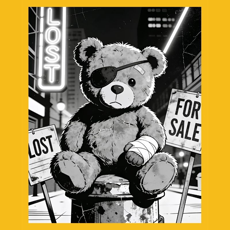 Neon Noir Bear with Eye Patch