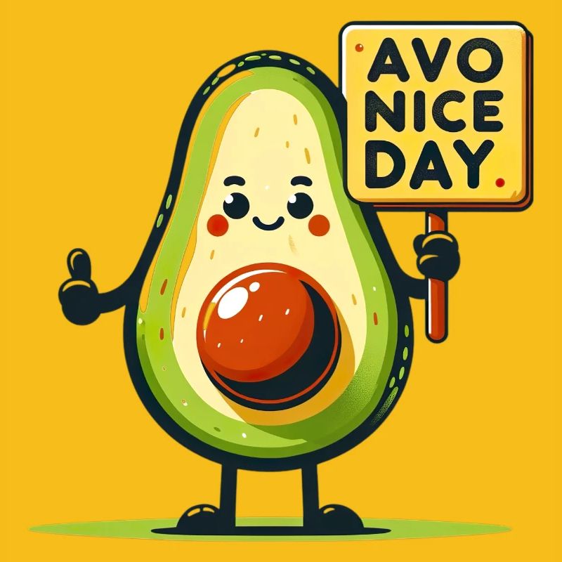 Fröhliche Avocado mit positiver Botschaft Zeichen