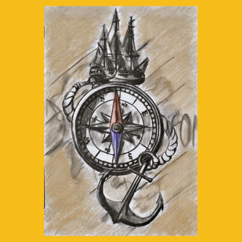 Fully on course maritime compass ship and anchor