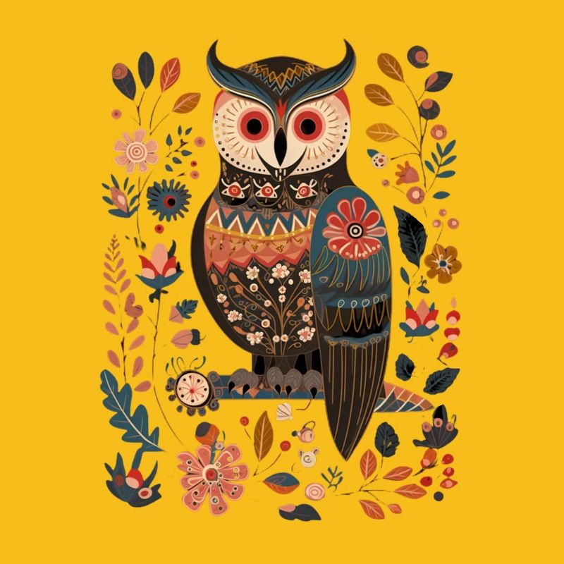 Niedliche Eule Vogel Federn Blumen Muster