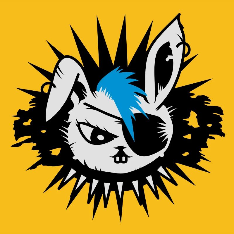 rabbit with an eye patch and a mohawk