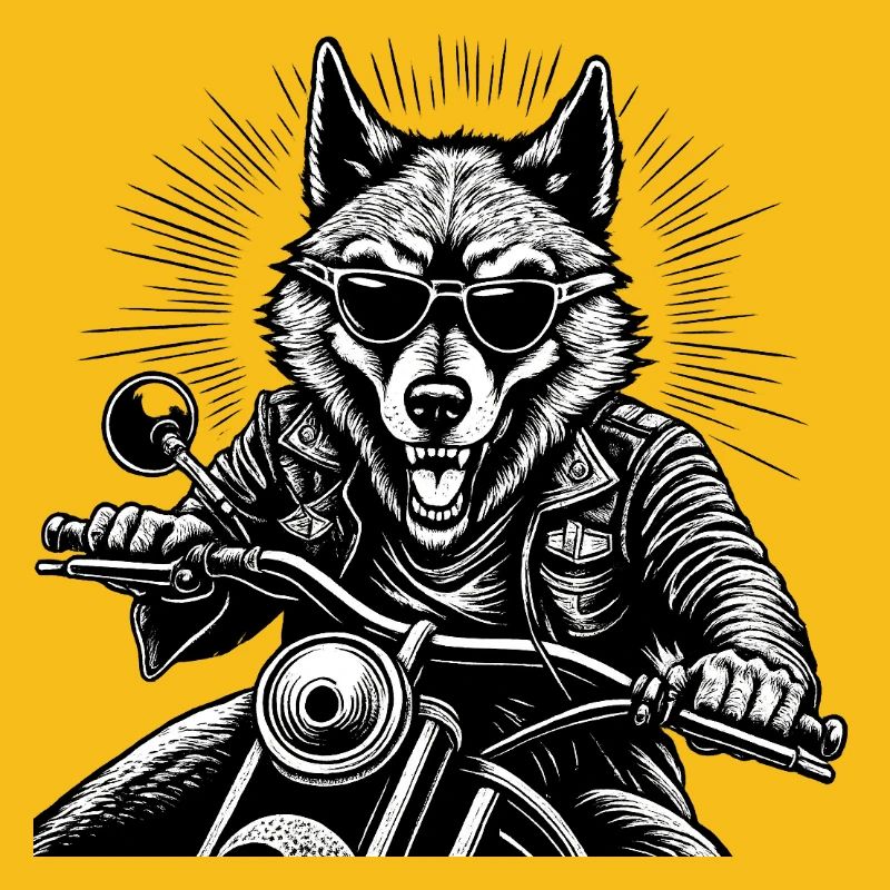 Wolf on Motorcycle Leather Jacket Graphic