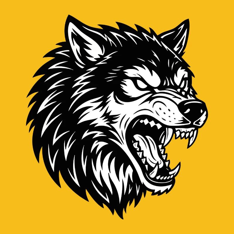 Wolf Schwarz-Weiß Wolf Alpha Maskottchen-Logo