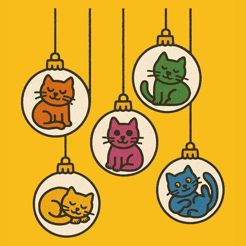 Défilé de boules de cinq chats
