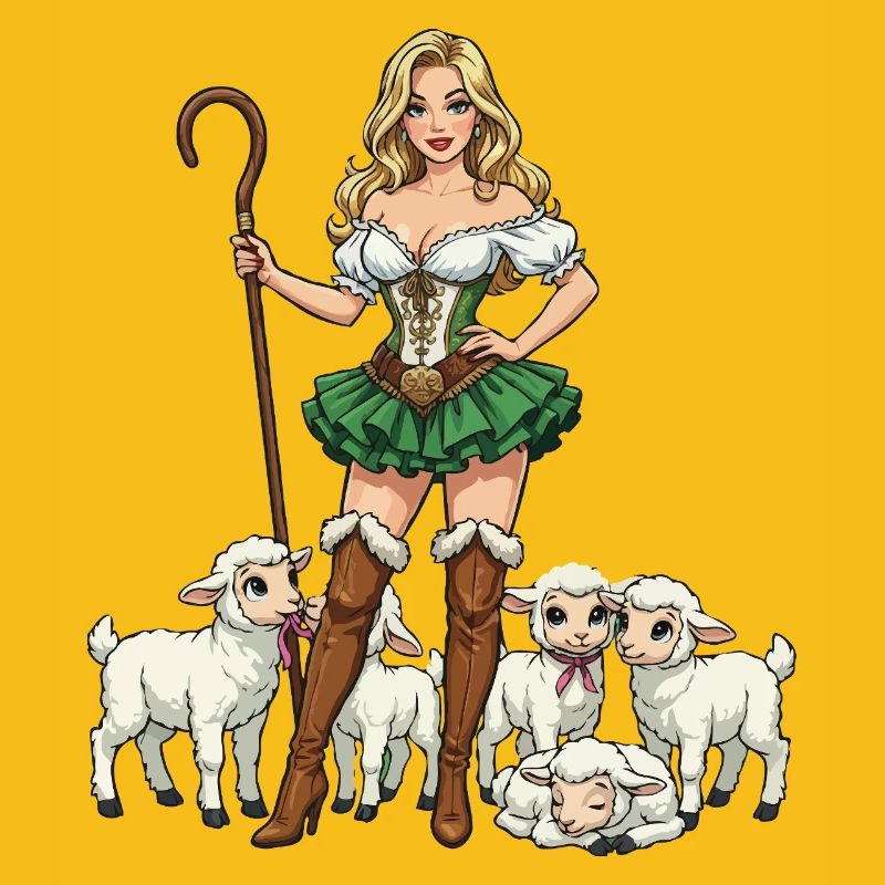 Dirndl Shepherdess and Lambs