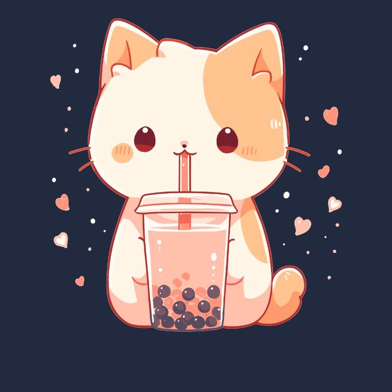 Kawaii Cat Drinks Boba Bubble Tea Chibi