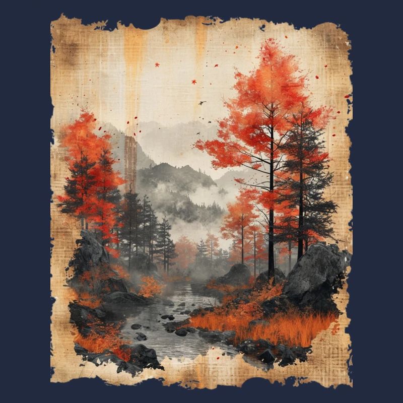 Classic Scenery Papyrus Scroll Onsen Japanese