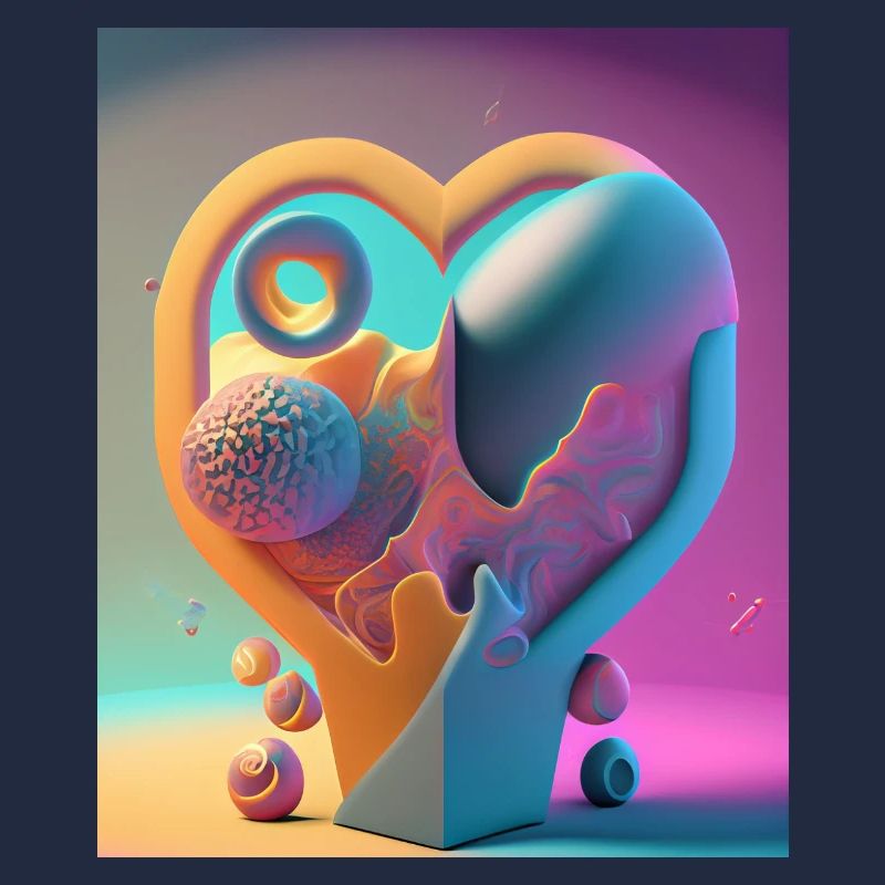Coeur sculpté dans la pierre : explosion abstraite de couleurs