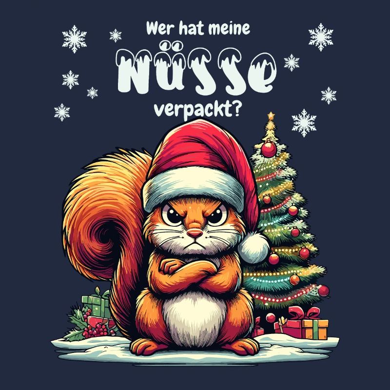 Cute squirrel looking for nuts Christmas tree