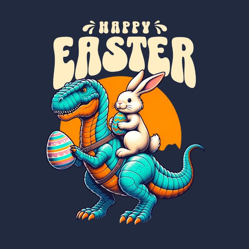 Easter Bunny Riding Dinosaur with Easter Egg