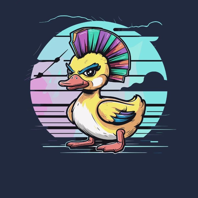 Punk duck avec mohawk arc-en-ciel devant