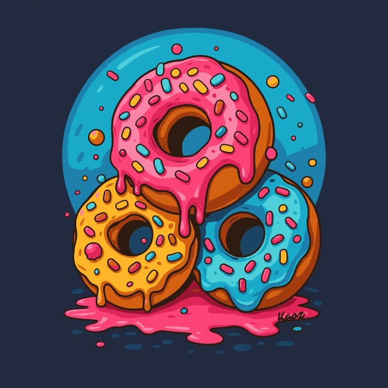 Three colorful donuts with icing and sprinkles