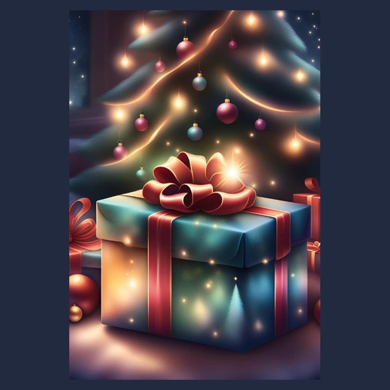 Festive gift box under a Christmas tree