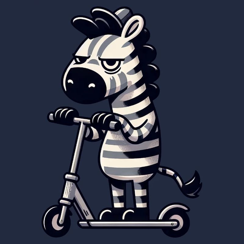 Zebra Kickroller Whimsical Funny Comic