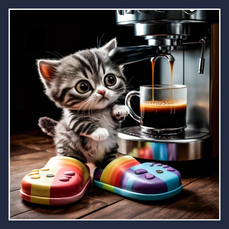 Katze macht kaffeepause