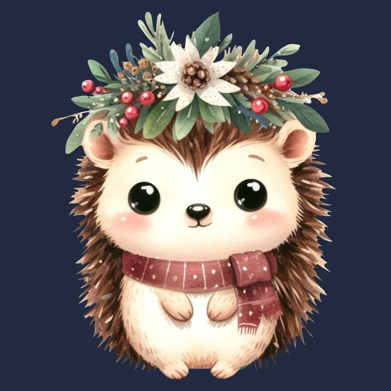 Hérisson mignon avec écharpe et couronne de Noël