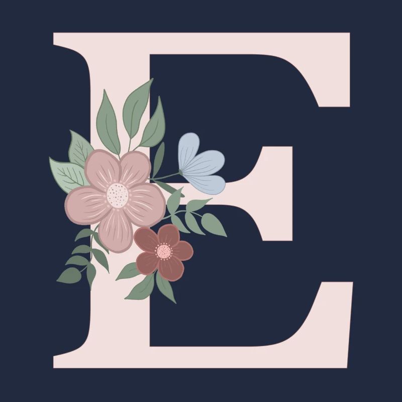Lettre E avec fleur rose