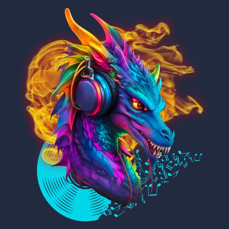 D.J. Dragon with Headphone Fire Vinylrecord notes
