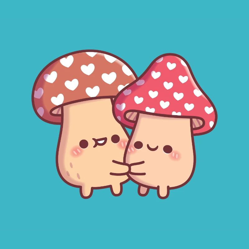 Cute Hugging Mushroom Toadstool Couple