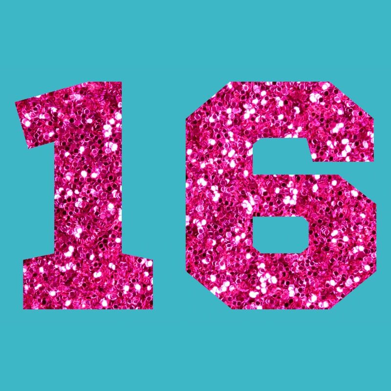 Number 16 Pink Glitter - 16th Anniversary